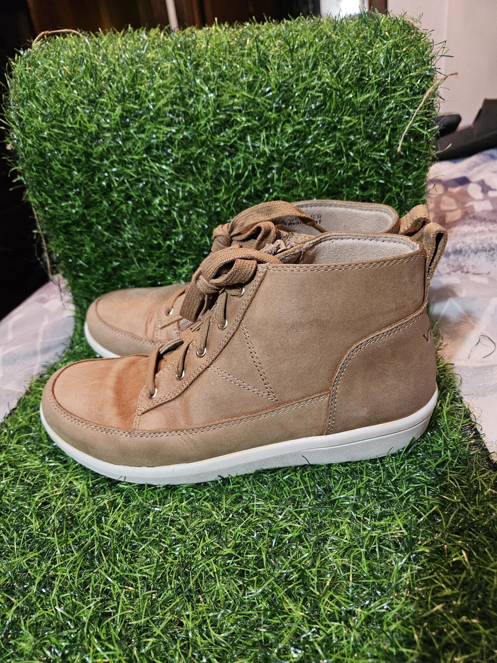 Vionic Tan Suede Lace-Up Ankle Booties